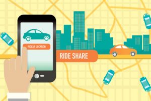 Rideshare or commuting mobile phone app concept